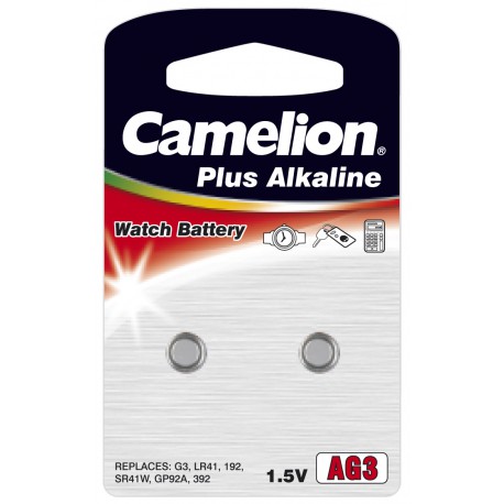 2 piles bouton AG3 - LR41 alcalines Camelion